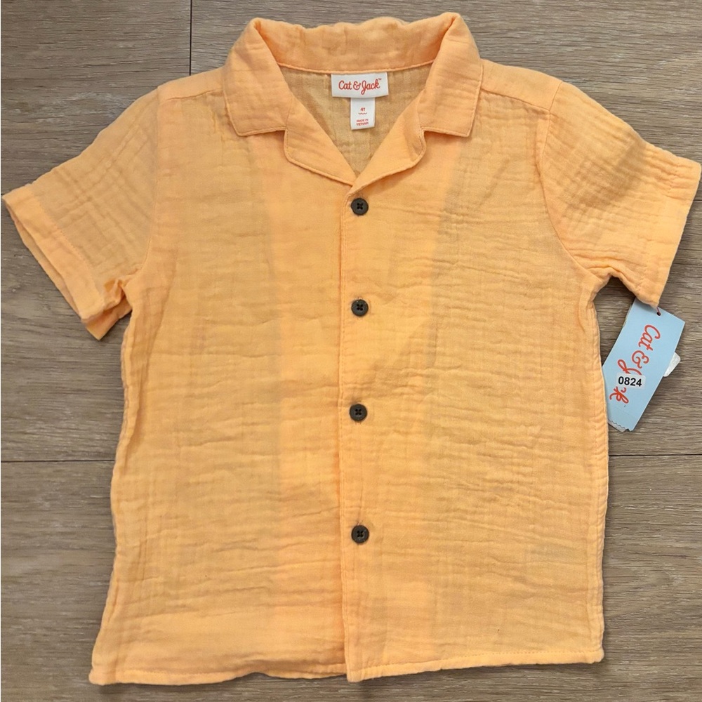 Cat & Jack Peach Button-Up Shirt Little Boys 4T